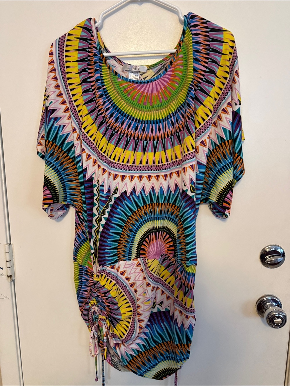 Vibrant Multicolor Geometric Ruched Mini Dress